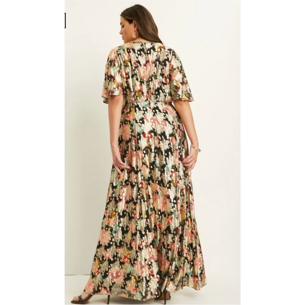 June+Vie 18/20 Metallic Floral Maxi Dress $369 Elegant Plus Formal Gown Gold 2XL - Picture 5 of 14